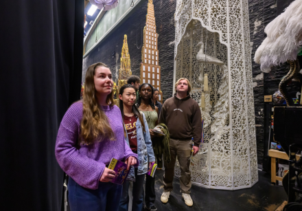 Students on backstage tour of “Aladdin.”